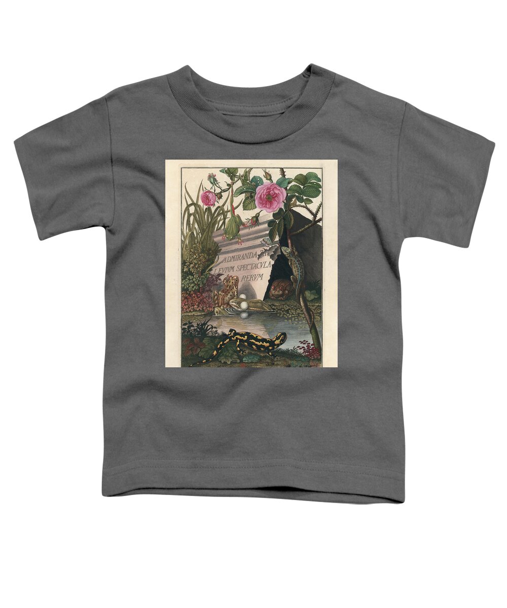 Frogs Toddler T-Shirt featuring the drawing Frontis of Historia naturalis Ranarum nostratium by August Johann Roesel von Rosenhof