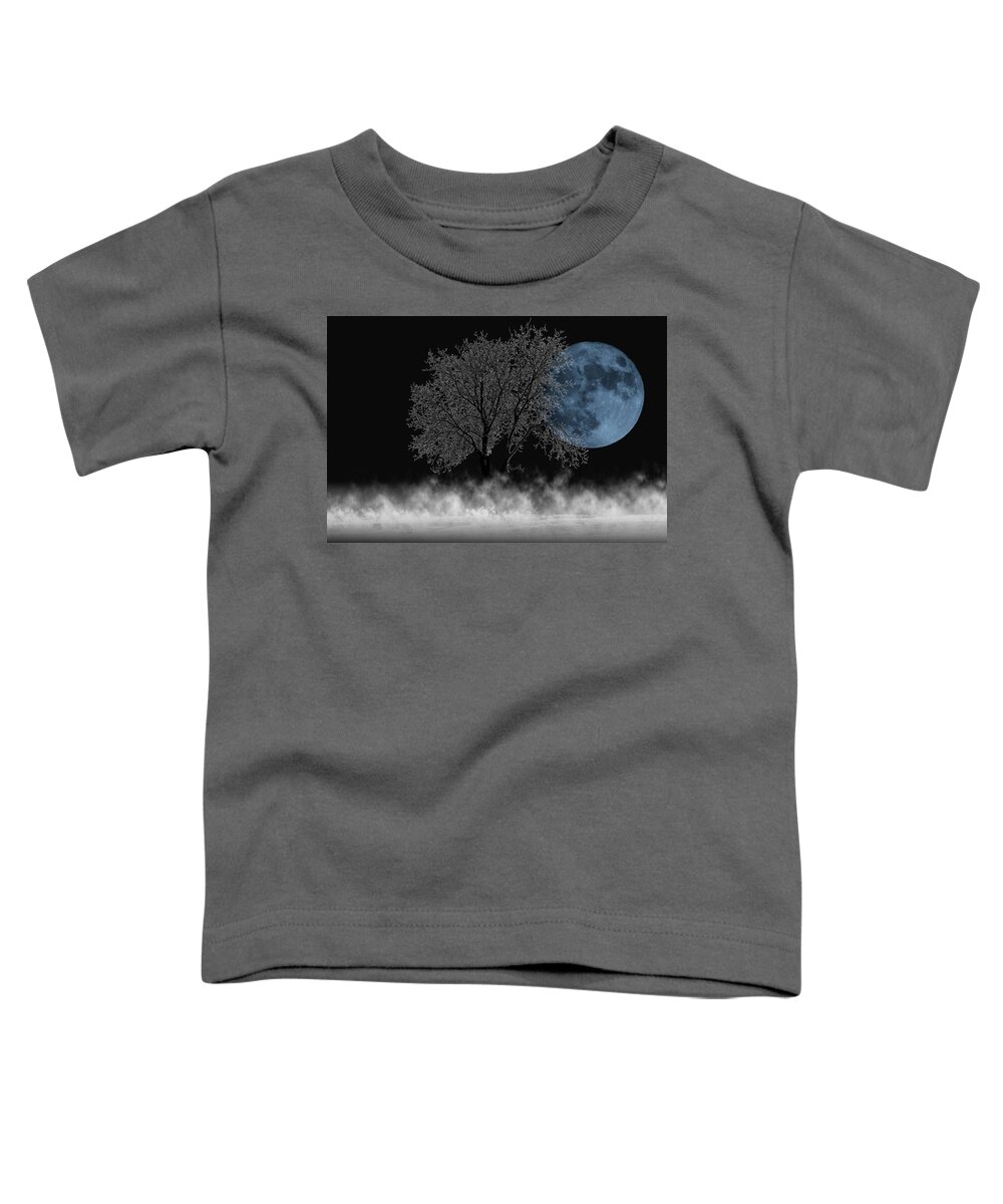 Composite Toddler T-Shirt featuring the digital art Full moon over iced tree by Wolfgang Stocker