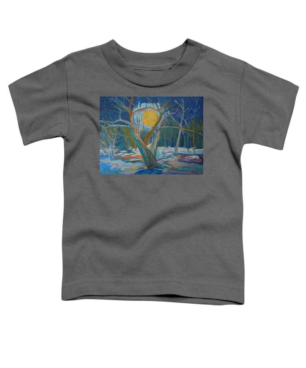 Landscape Toddler T-Shirt featuring the painting Full Moon Through Winter Oak by Francine Frank