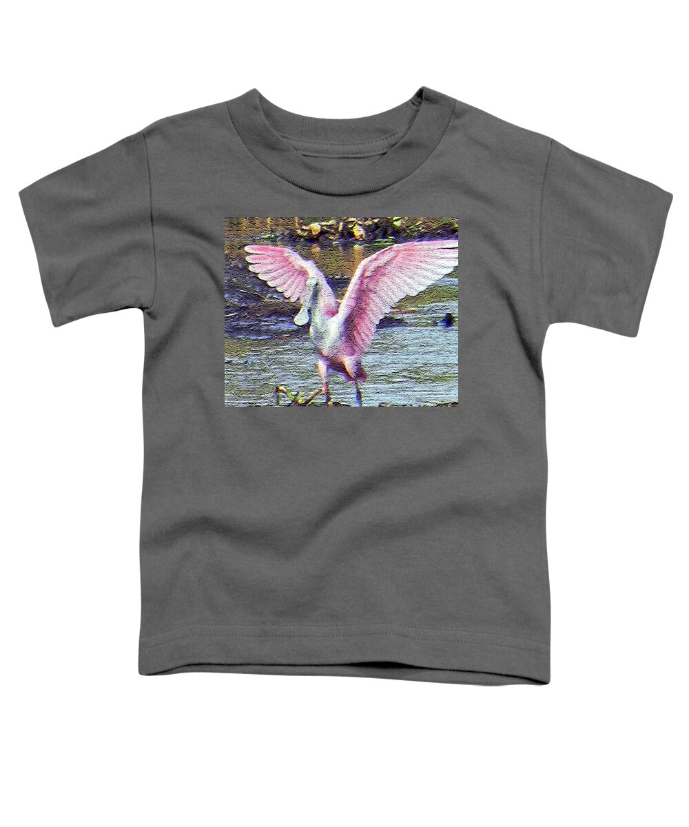 Birds Toddler T-Shirt featuring the photograph Full Winged Spoonbill by Deborah Ferree