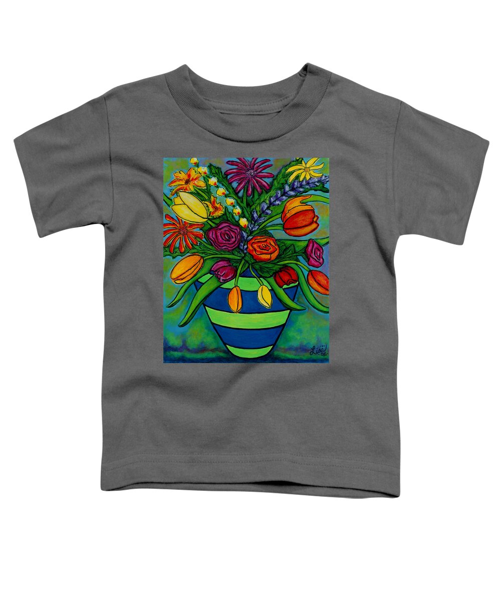 Flowers Toddler T-Shirt featuring the painting Funky Town Bouquet by Lisa Lorenz