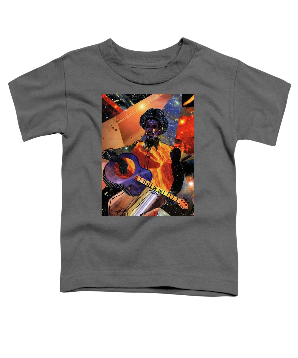 Everett Spruill Toddler T-Shirt featuring the mixed media Galactic Guitarist by Everett Spruill