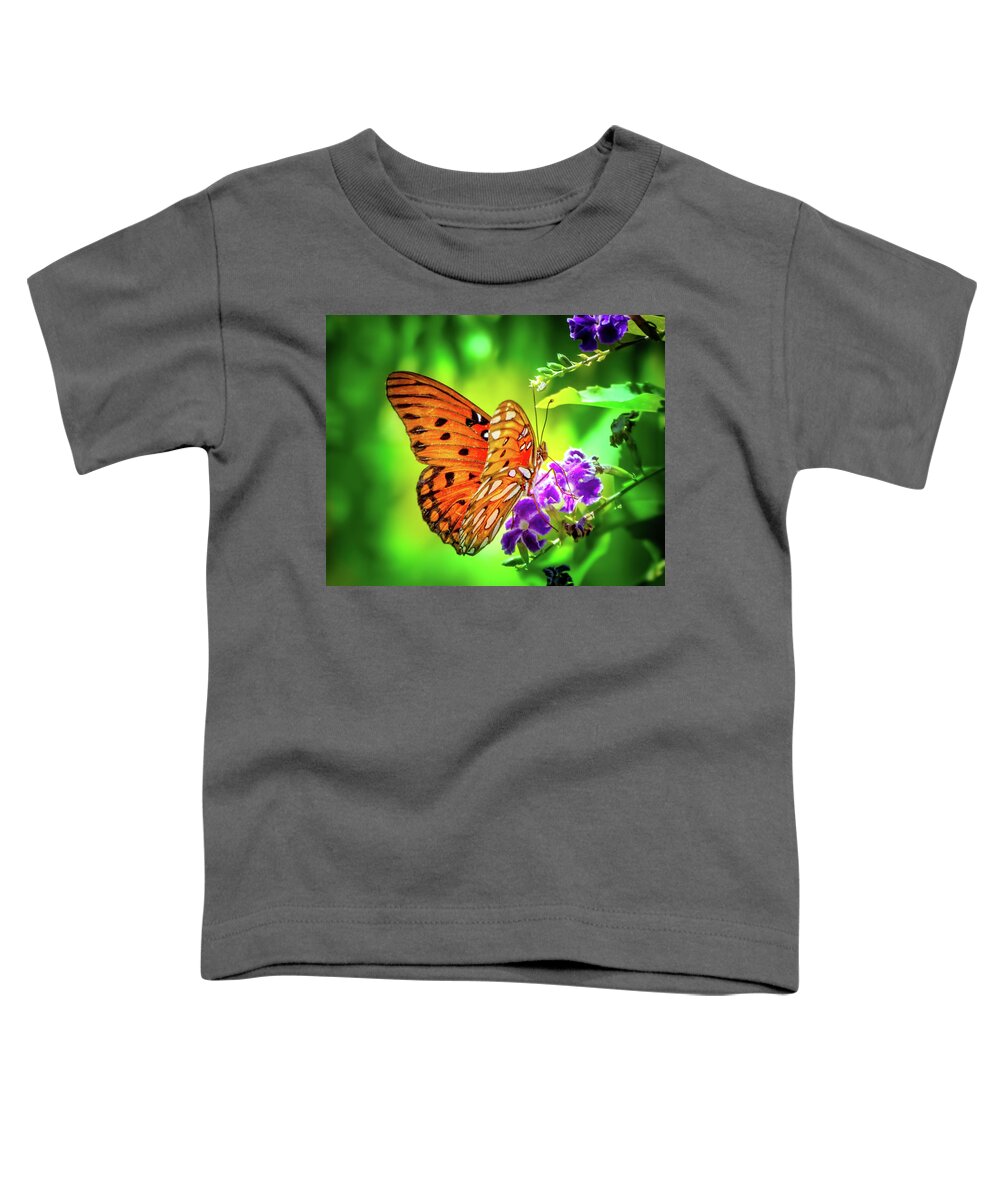 Gulf Fritillary Toddler T-Shirt featuring the photograph Garden of the Gulf Fritillary by Mark Andrew Thomas