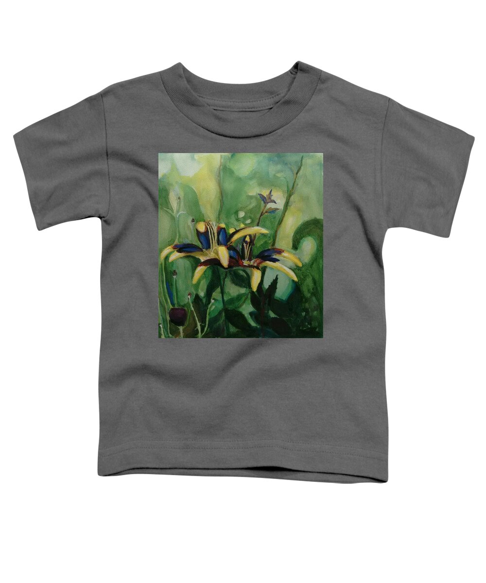 Flower Toddler T-Shirt featuring the painting Glowing Flora by Nicolas Bouteneff