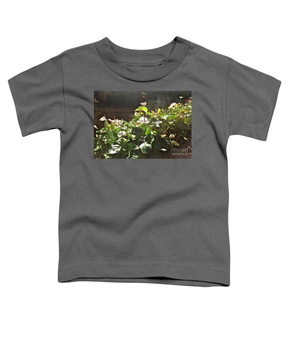 White Anthuriums Toddler T-Shirt featuring the photograph Glowing White Anthuriums by Barbara Plattenburg