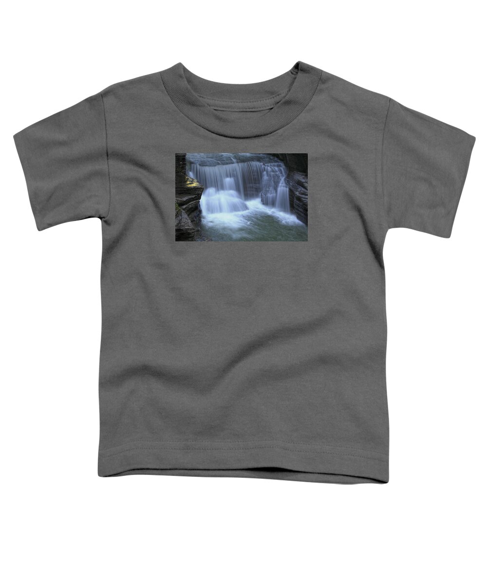 Waterfall Water Stream River Falls Fall Golden Toddler T-Shirt featuring the photograph Golden ledge by Robert Och