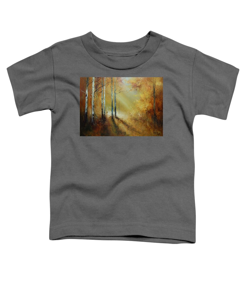 Russian Artists New Wave Toddler T-Shirt featuring the painting Golden Light in Autumn Woods by Igor Medvedev