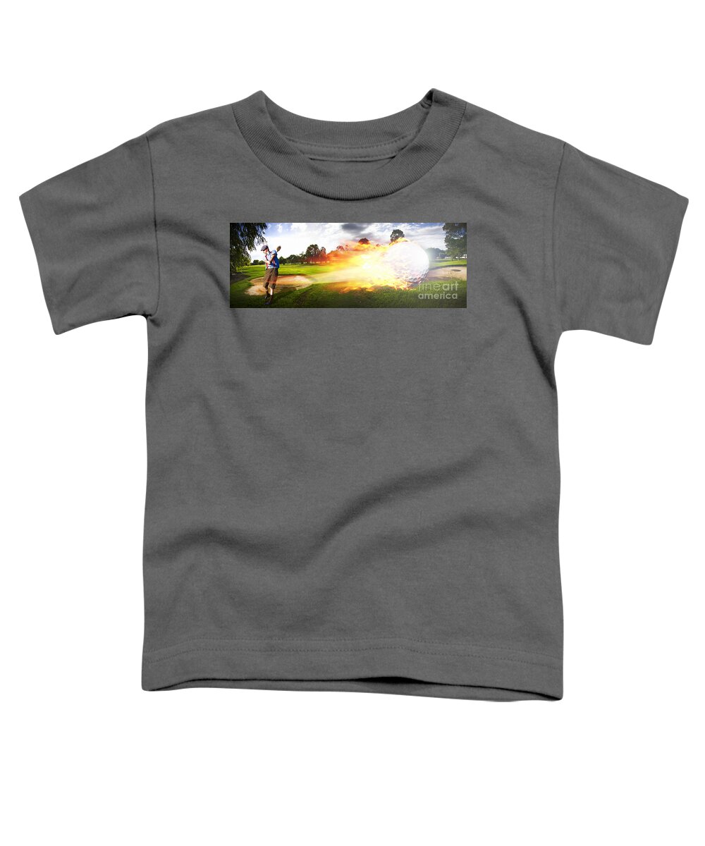 Golf Toddler T-Shirt featuring the digital art Golf Ball On Fire by Jorgo Photography