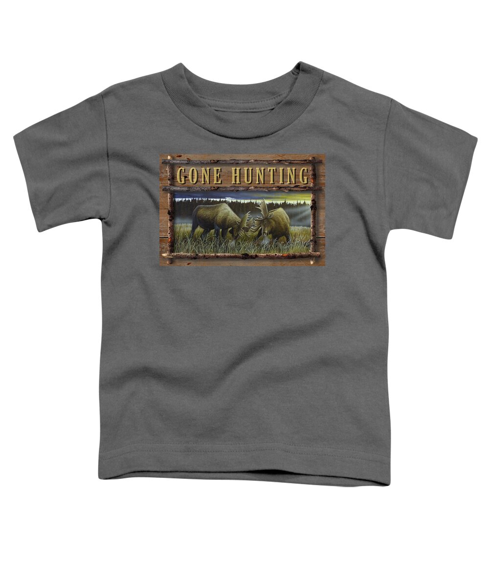 Moose Toddler T-Shirt featuring the mixed media Gone Hunting - Locked at Lac Seul by Anthony J Padgett