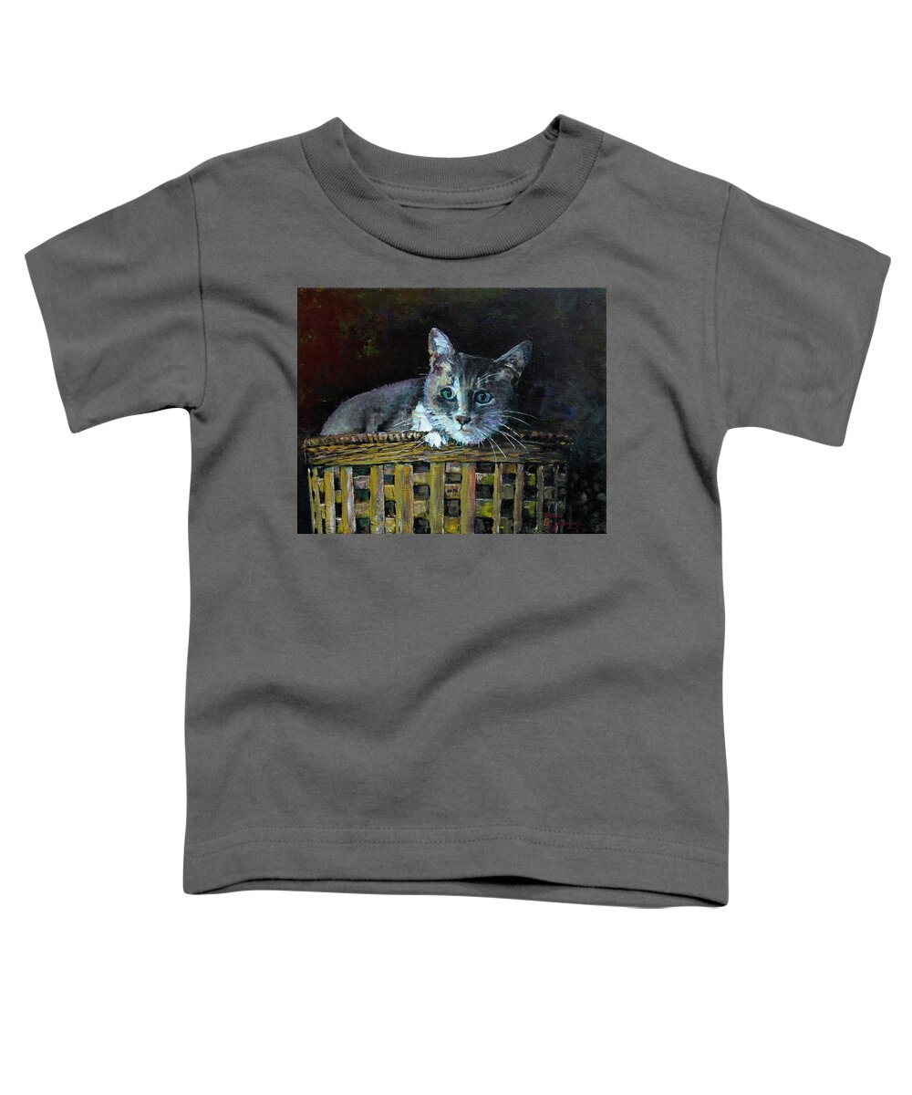 Cats Toddler T-Shirt featuring the painting Gracie in a Basket by Douglas Jerving