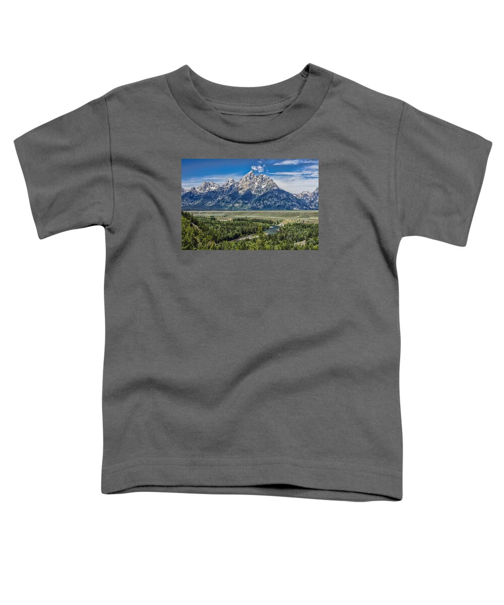 Grand Tetons Toddler T-Shirt featuring the photograph Grand Tetons over the Snake River at Mid-Day by Josh Bryant