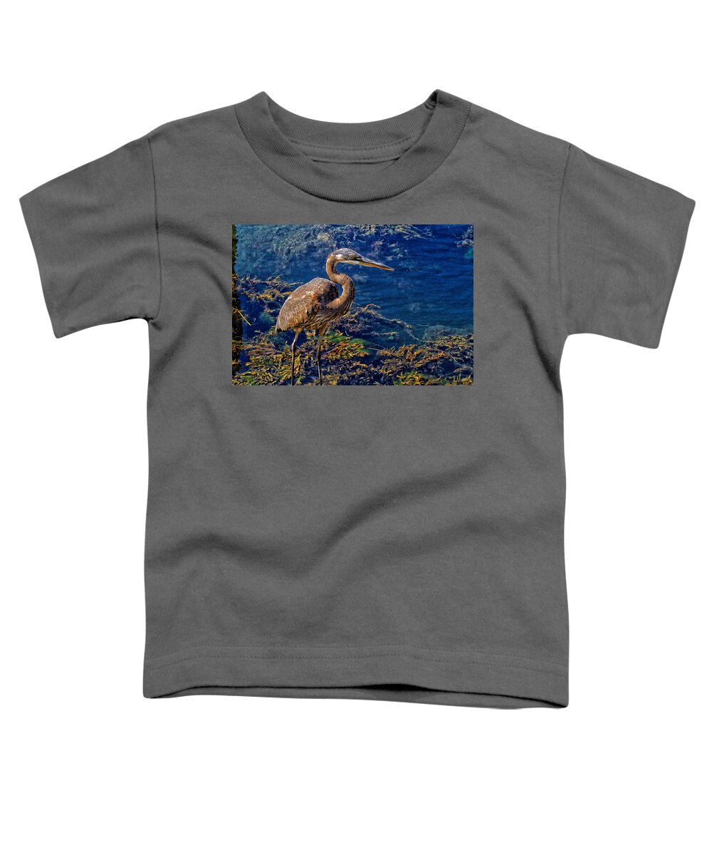 Great Toddler T-Shirt featuring the photograph Great Blue Heron and Seaweed by Constantine Gregory