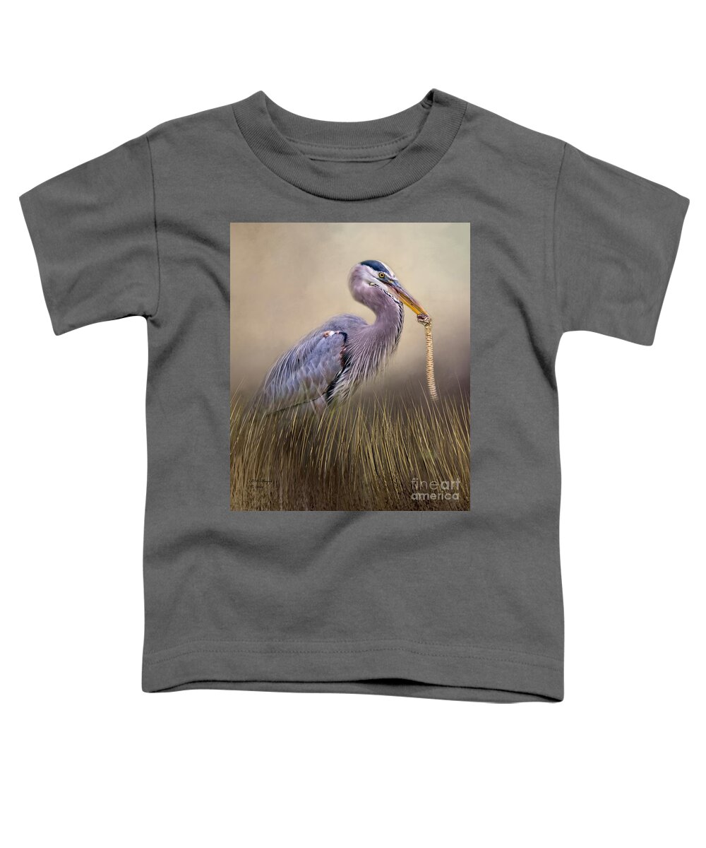 Herons Toddler T-Shirt featuring the photograph Great Blue Heron With Lunch by DB Hayes