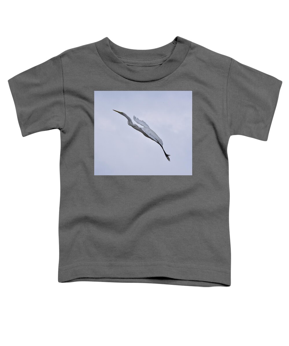 Linda Brody Toddler T-Shirt featuring the photograph Great Egret Elegance On a Cloudy Day by Linda Brody
