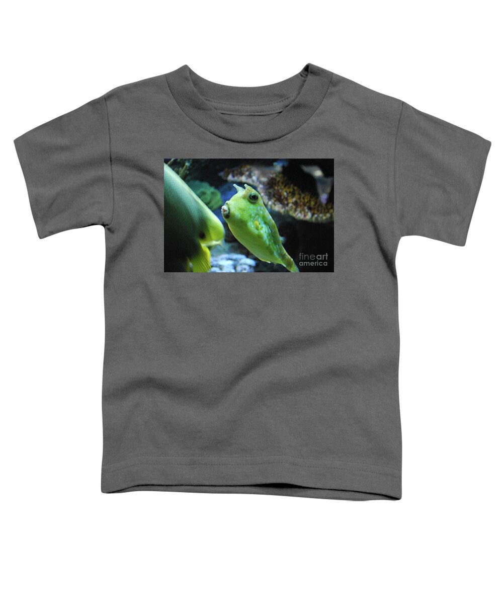 Longhorn-cowfish Toddler T-Shirt featuring the photograph Green Hue to a Longhorn Cowfish in the Ocean by DejaVu Designs