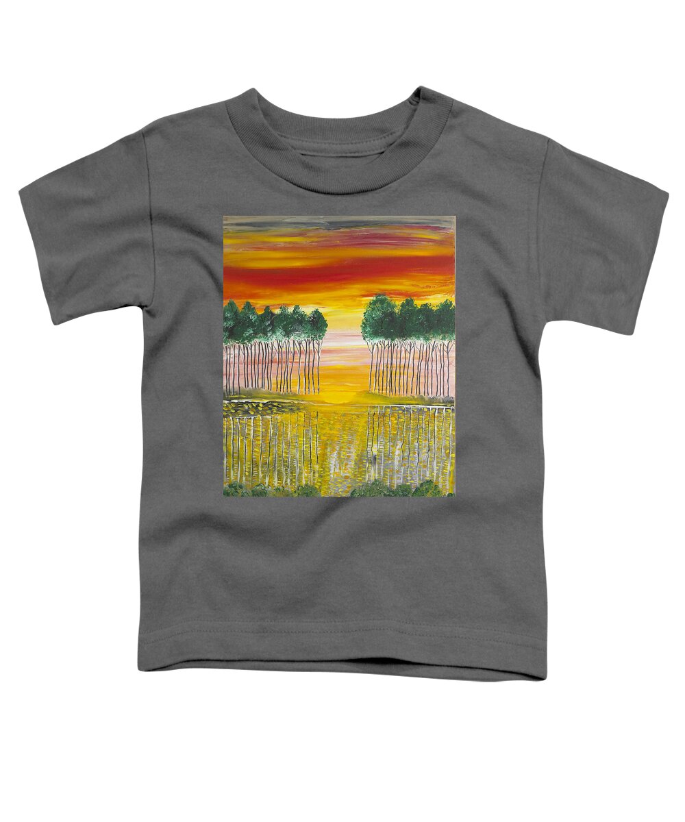 Landscape Toddler T-Shirt featuring the painting Green Trees at Horizon by Sima Amid Wewetzer