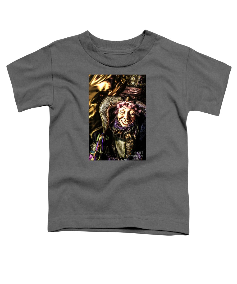 New Orleans Toddler T-Shirt featuring the photograph Grinning Mardi Gras Jester by Frances Ann Hattier