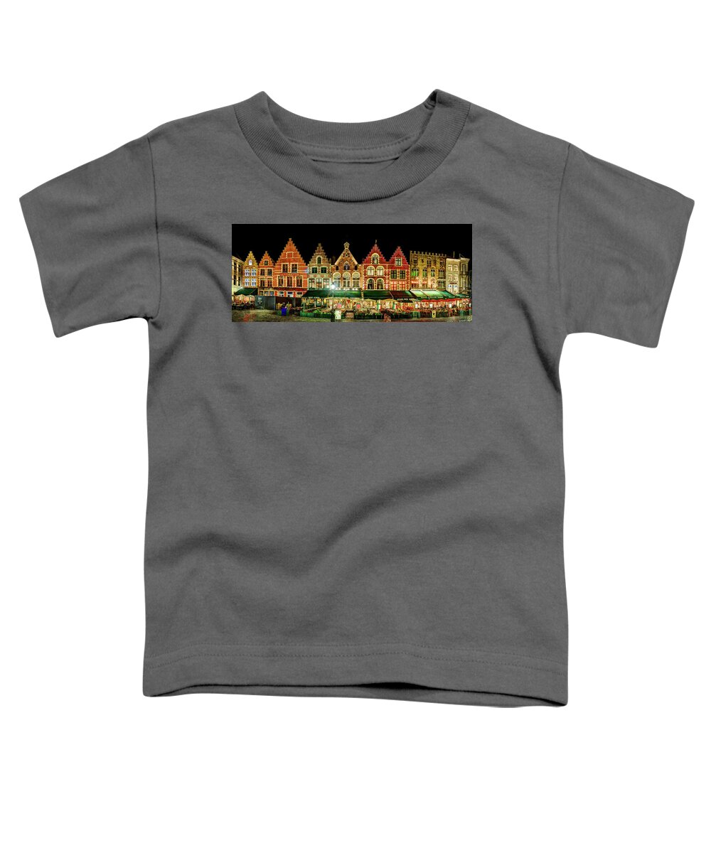 Bruges Toddler T-Shirt featuring the photograph Grote Markt facades in Bruges - Vintage Version by Weston Westmoreland