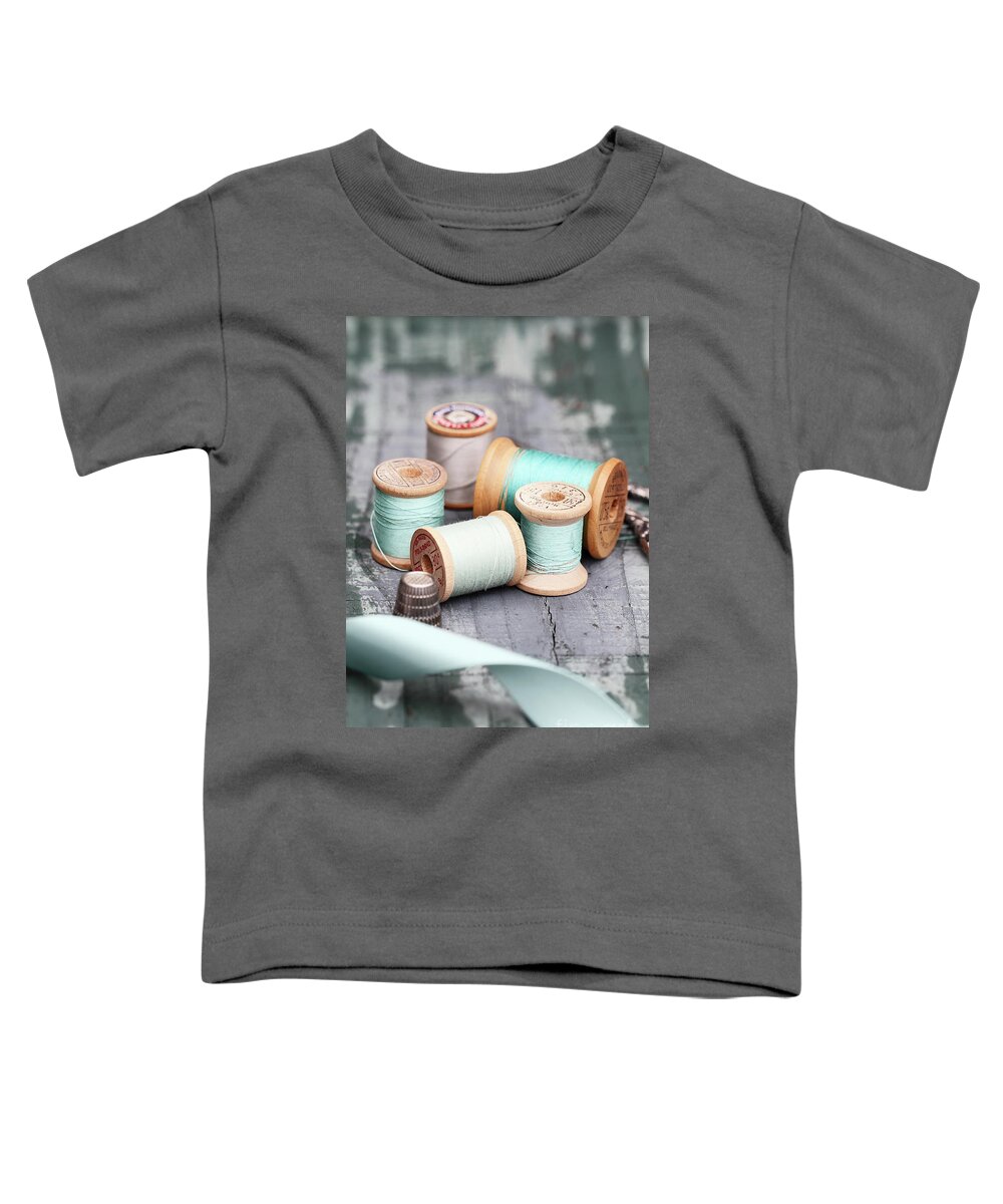 Vintage Toddler T-Shirt featuring the photograph Group of Vintage Sewing Notions by Stephanie Frey