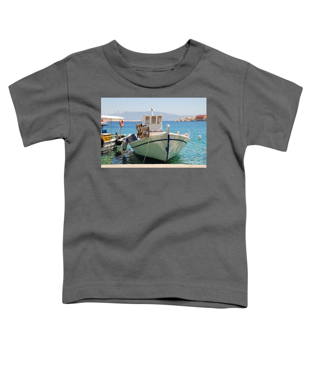 Halki Toddler T-Shirt featuring the photograph Halki fishing boats in Greece by David Fowler