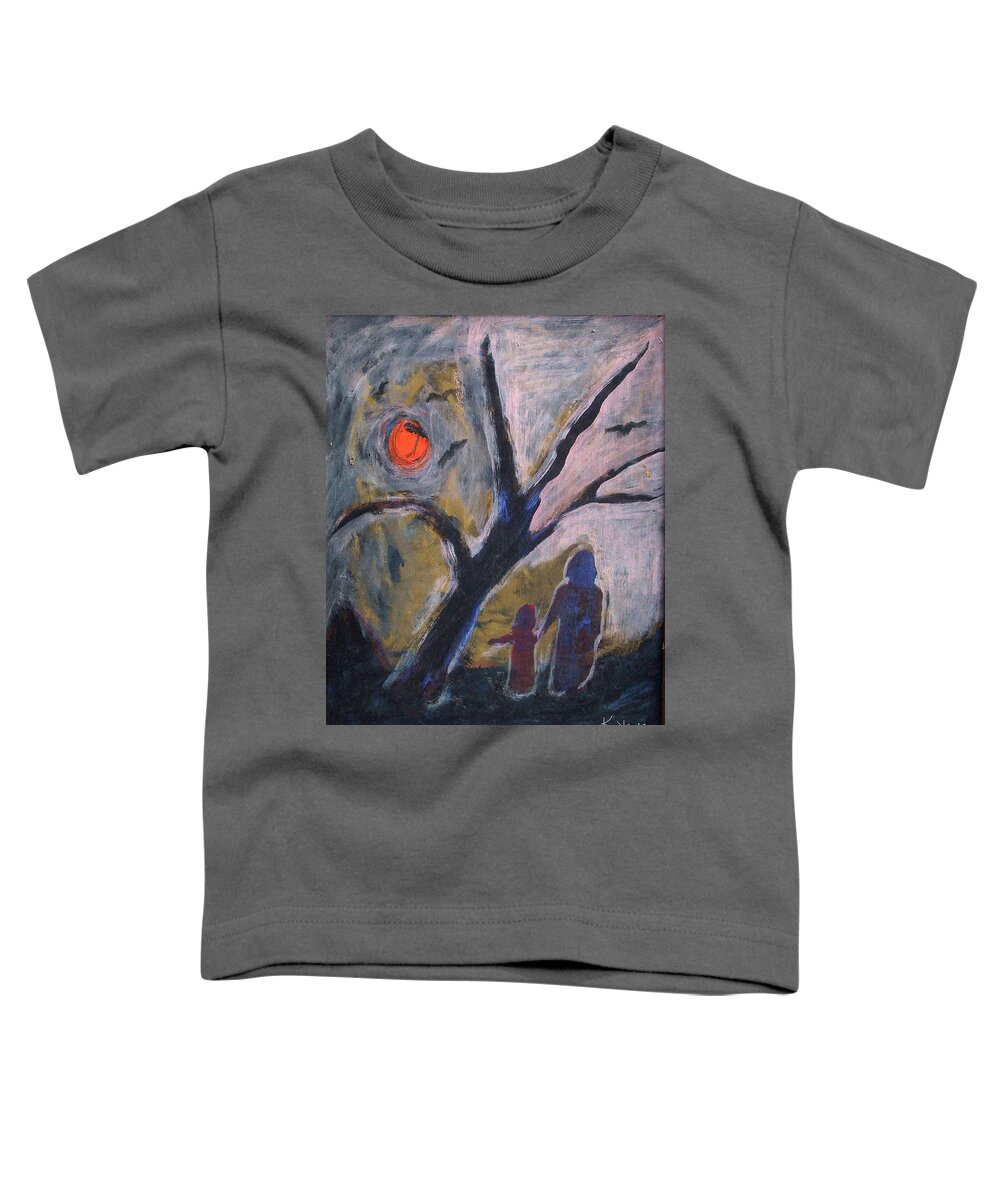 Katt Yanda Toddler T-Shirt featuring the painting Hand in Hand Walk Under the Moon by Katt Yanda