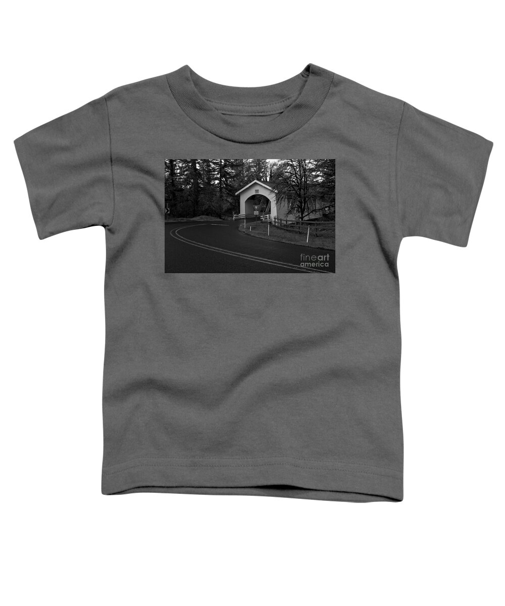 Black And White Toddler T-Shirt featuring the photograph Hannah Covered Bridge - Black And White by Adam Jewell