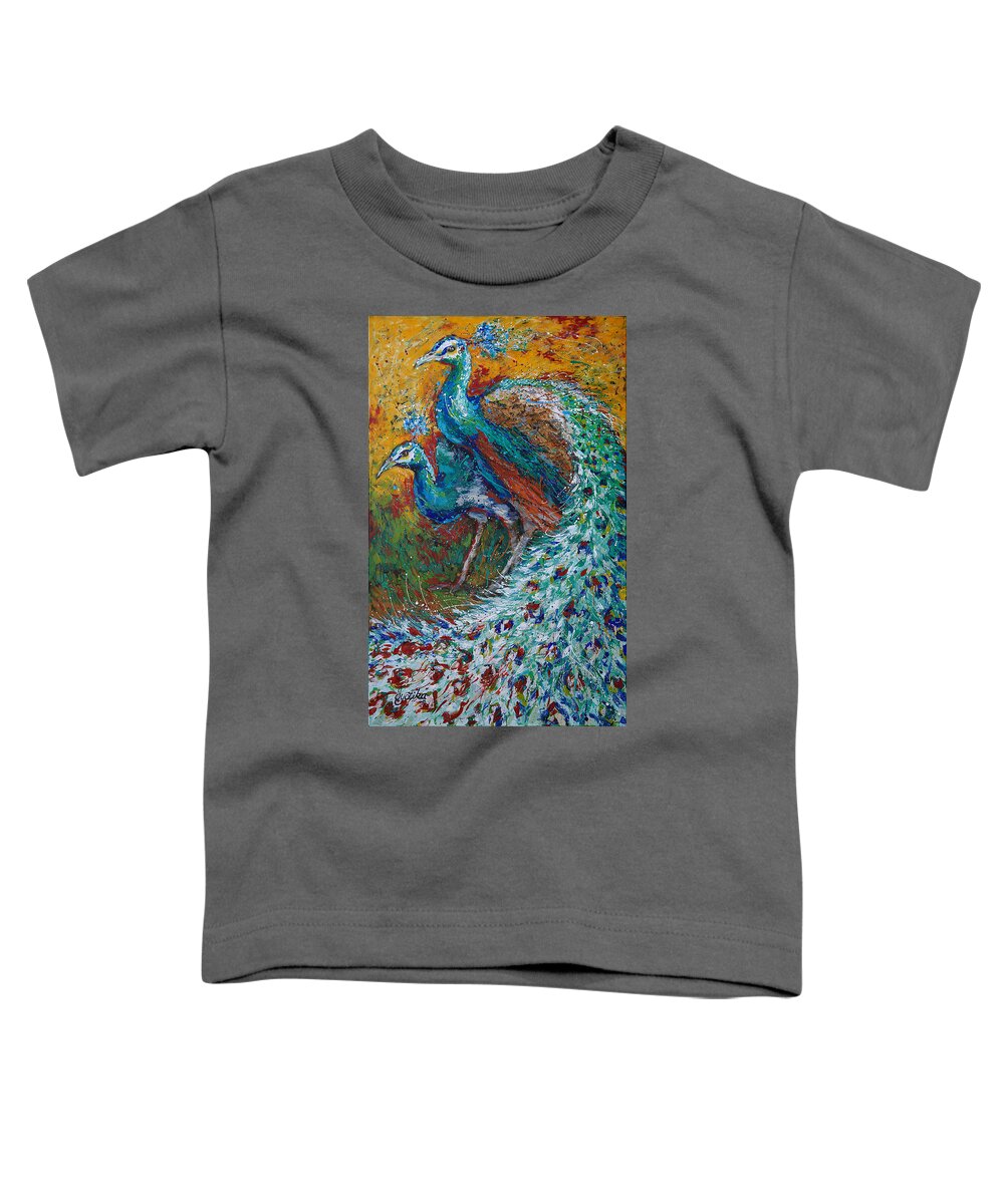 Peacock And Peahen Toddler T-Shirt featuring the painting Harmonious by Jyotika Shroff