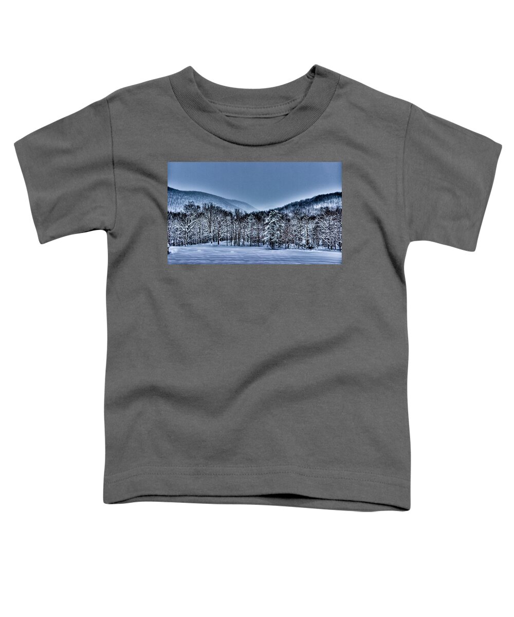 Snow Toddler T-Shirt featuring the photograph HDR Snow Trees by Jonny D