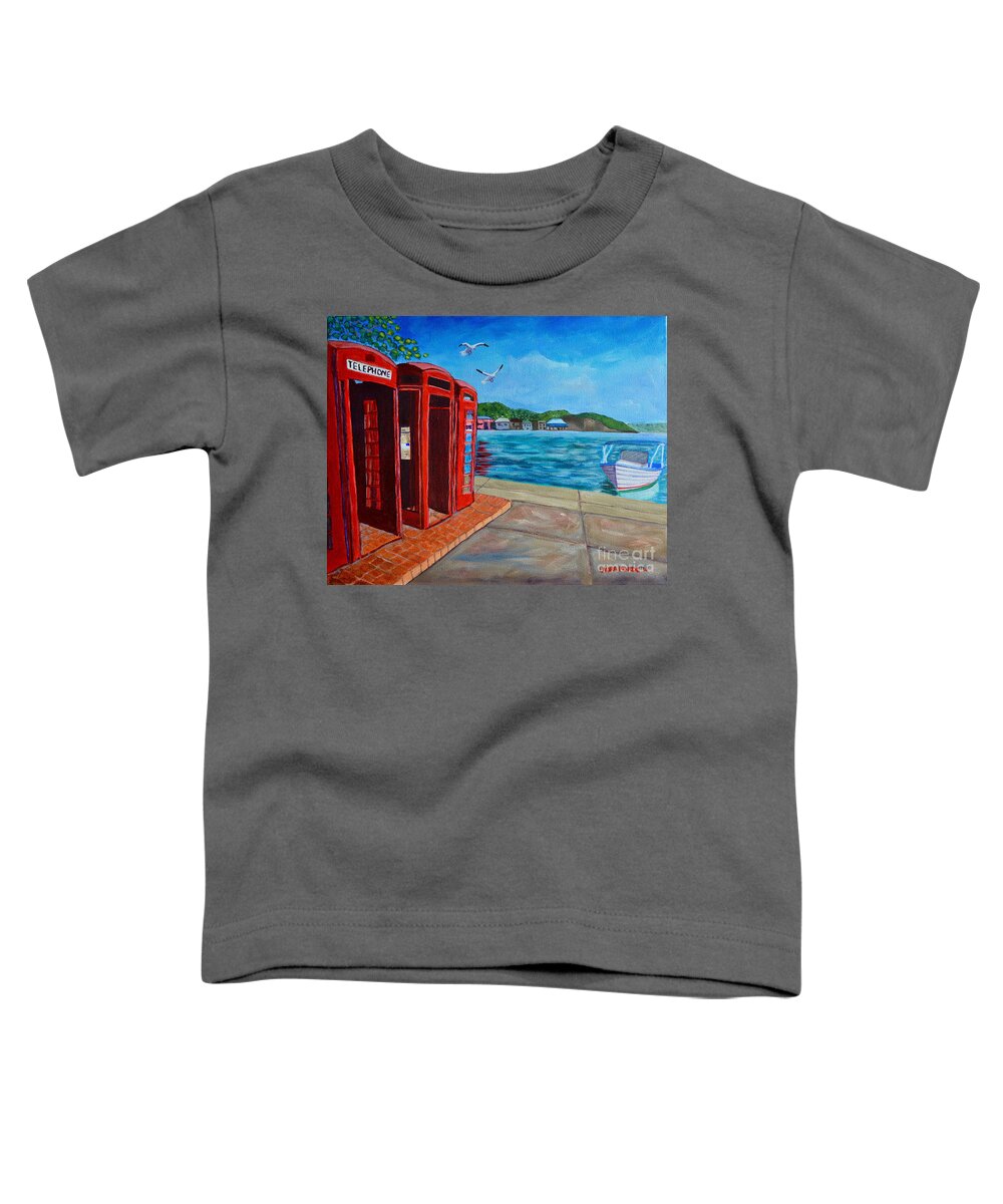 Grenada Toddler T-Shirt featuring the painting Hello, it's me, I'm on the Carenage by Laura Forde