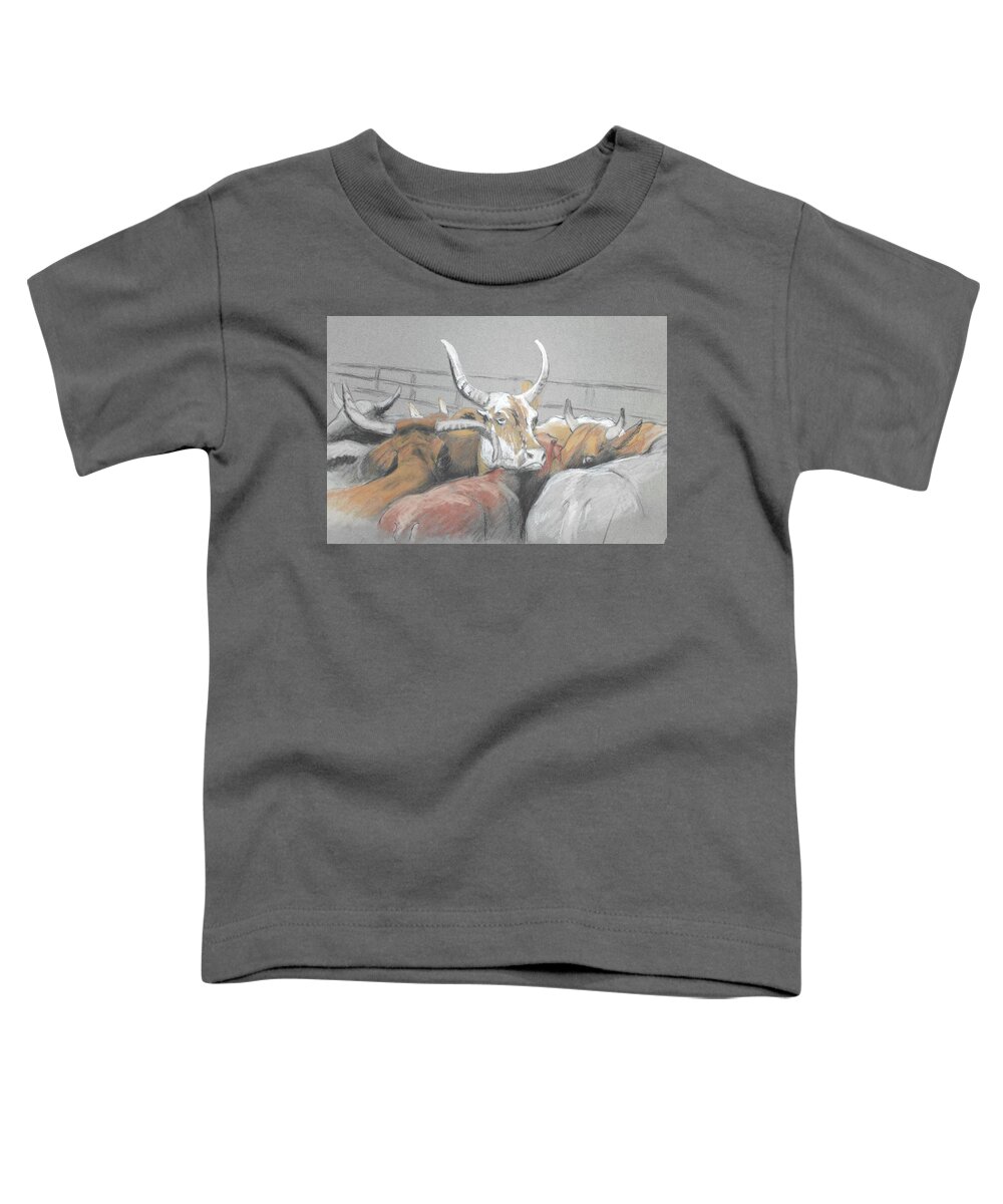 Artwork Toddler T-Shirt featuring the drawing High Horns by Cynthia Westbrook