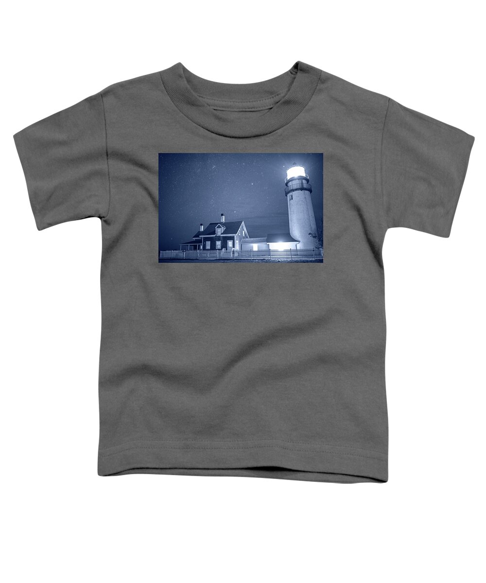 Highland Toddler T-Shirt featuring the photograph Highland Lighthouse Truro MA Cape Cod monochrome blue nights by Toby McGuire