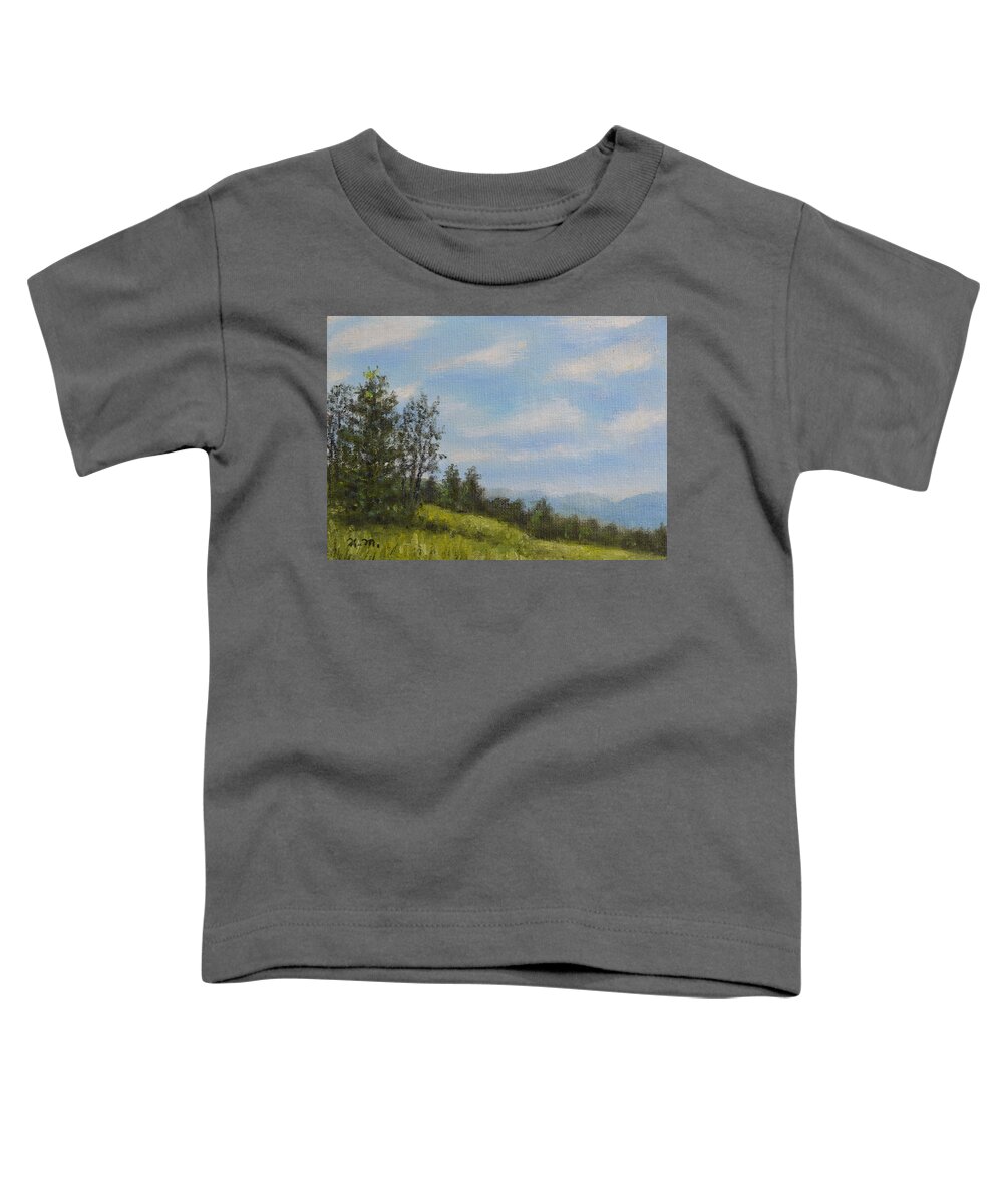 Mountains Toddler T-Shirt featuring the painting Hilltop Meadow by Kathleen McDermott