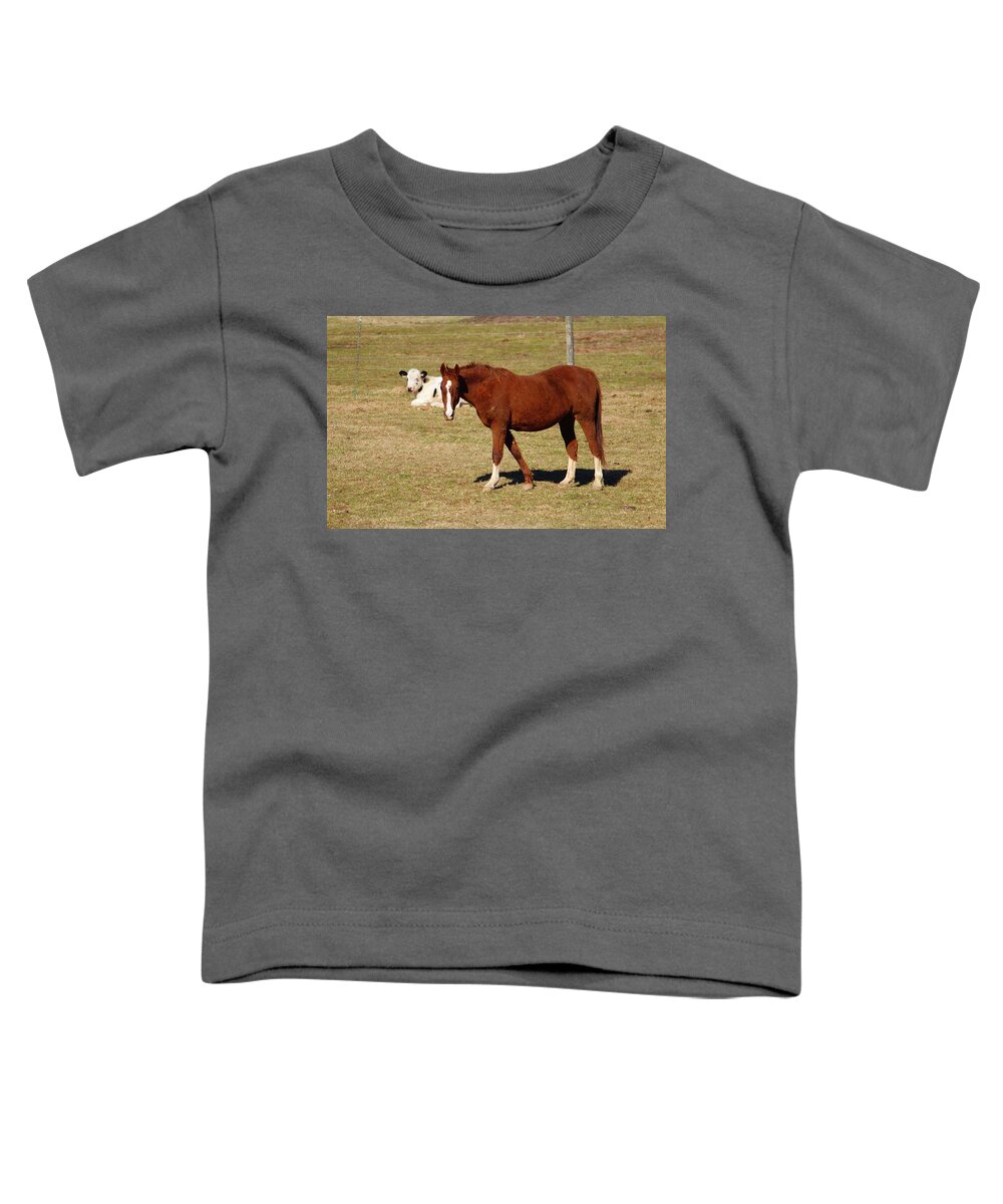 Horse Toddler T-Shirt featuring the photograph Horse And Cow by Cynthia Guinn