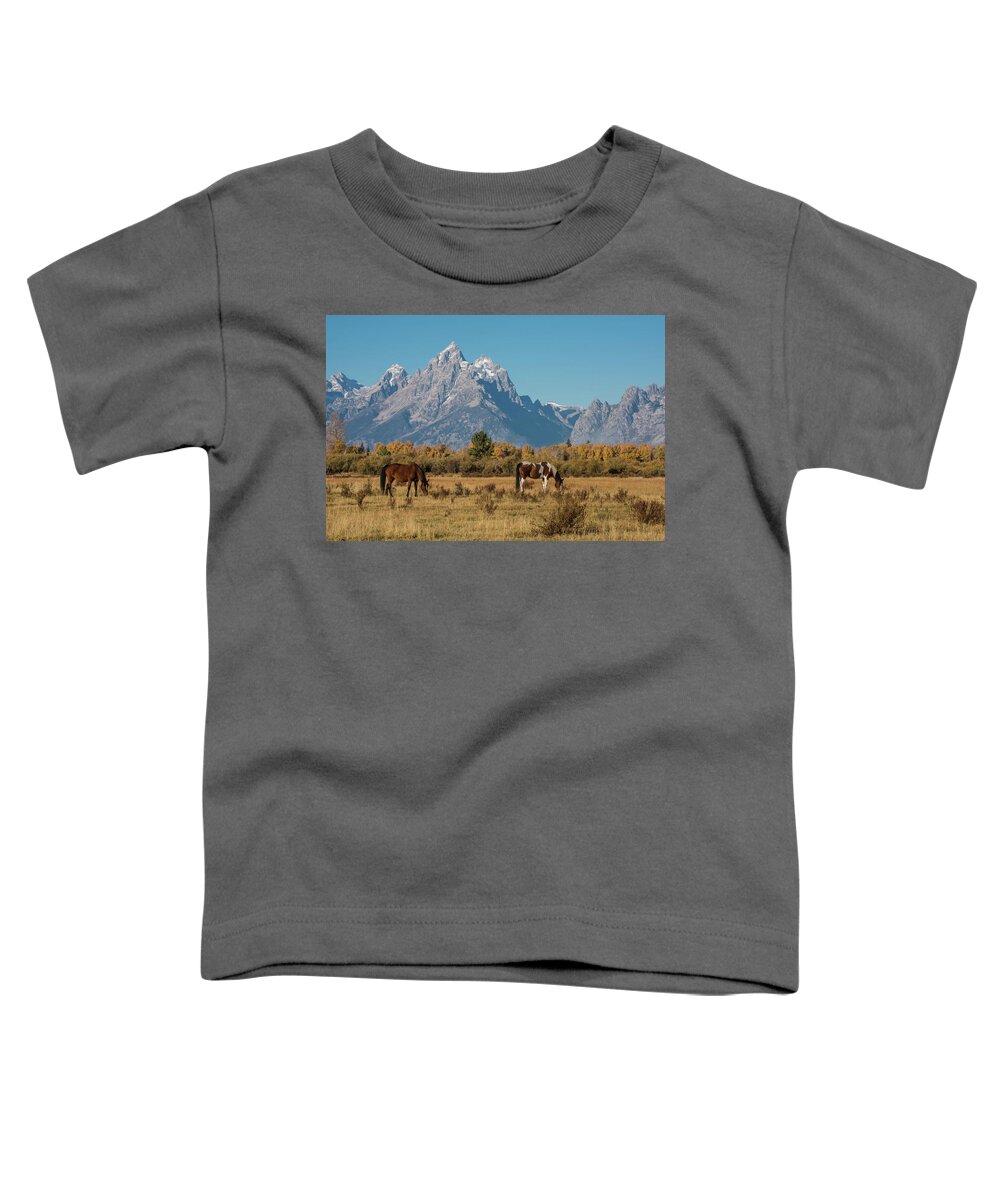 Horse Toddler T-Shirt featuring the photograph Horses of the Tetons by Jody Partin