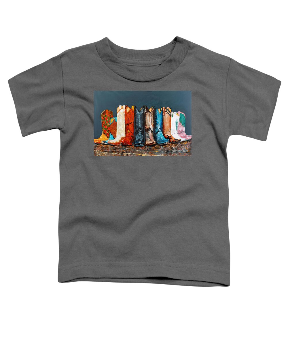 Cowboy Boots Toddler T-Shirt featuring the painting How the West Was Really Won by Frances Marino