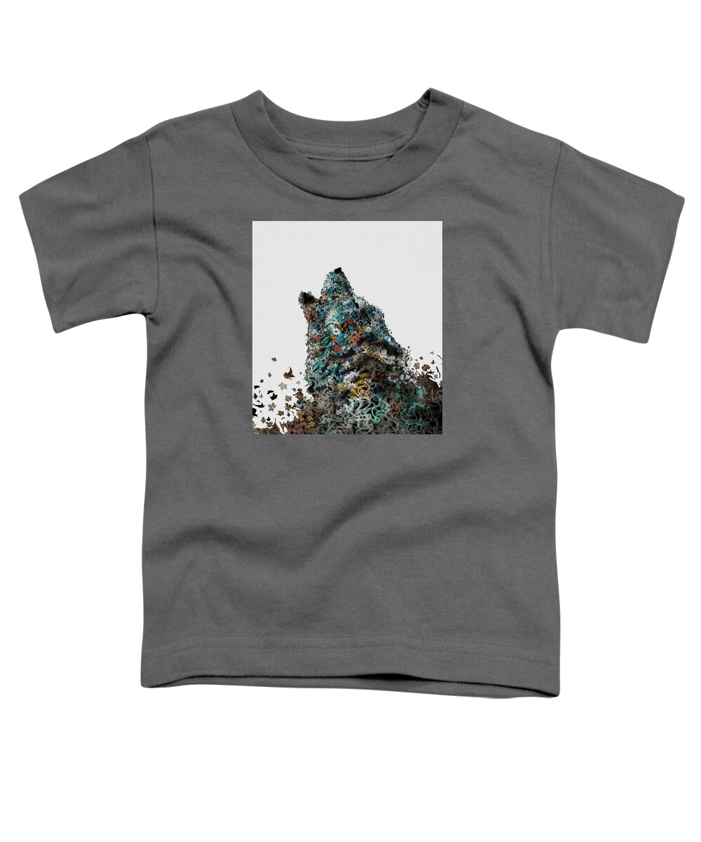 Wolf Toddler T-Shirt featuring the painting Howling Wolf Floral 4 by Bekim M