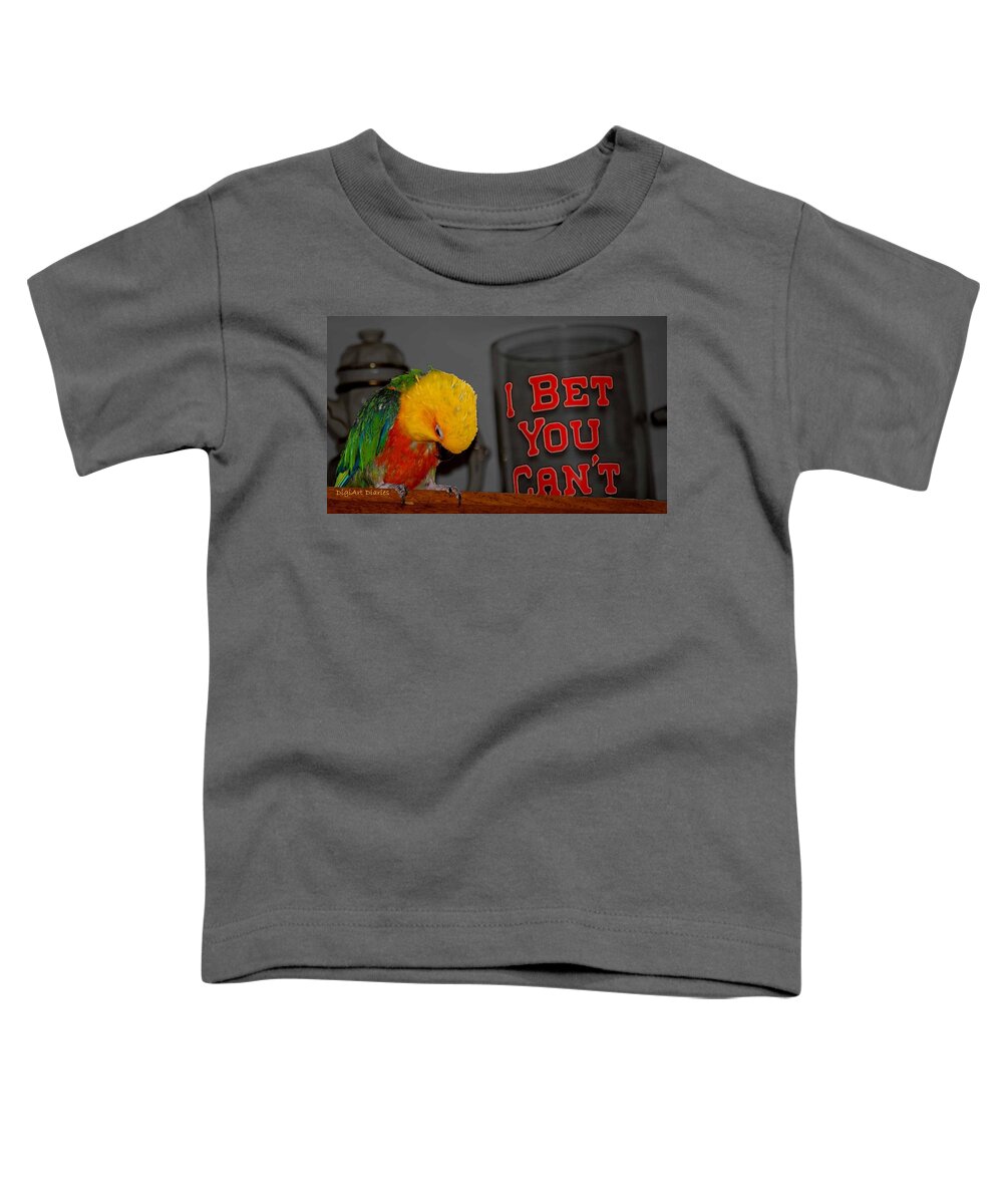 Jenday Conure Toddler T-Shirt featuring the photograph I Bet She Did by DigiArt Diaries by Vicky B Fuller