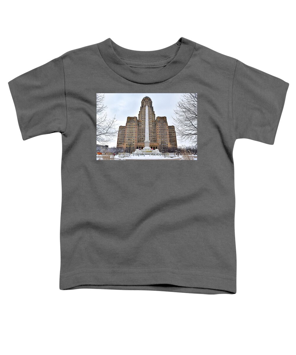 Art Deco Toddler T-Shirt featuring the photograph Iconic Buffalo City Hall in Winter by Nicole Lloyd