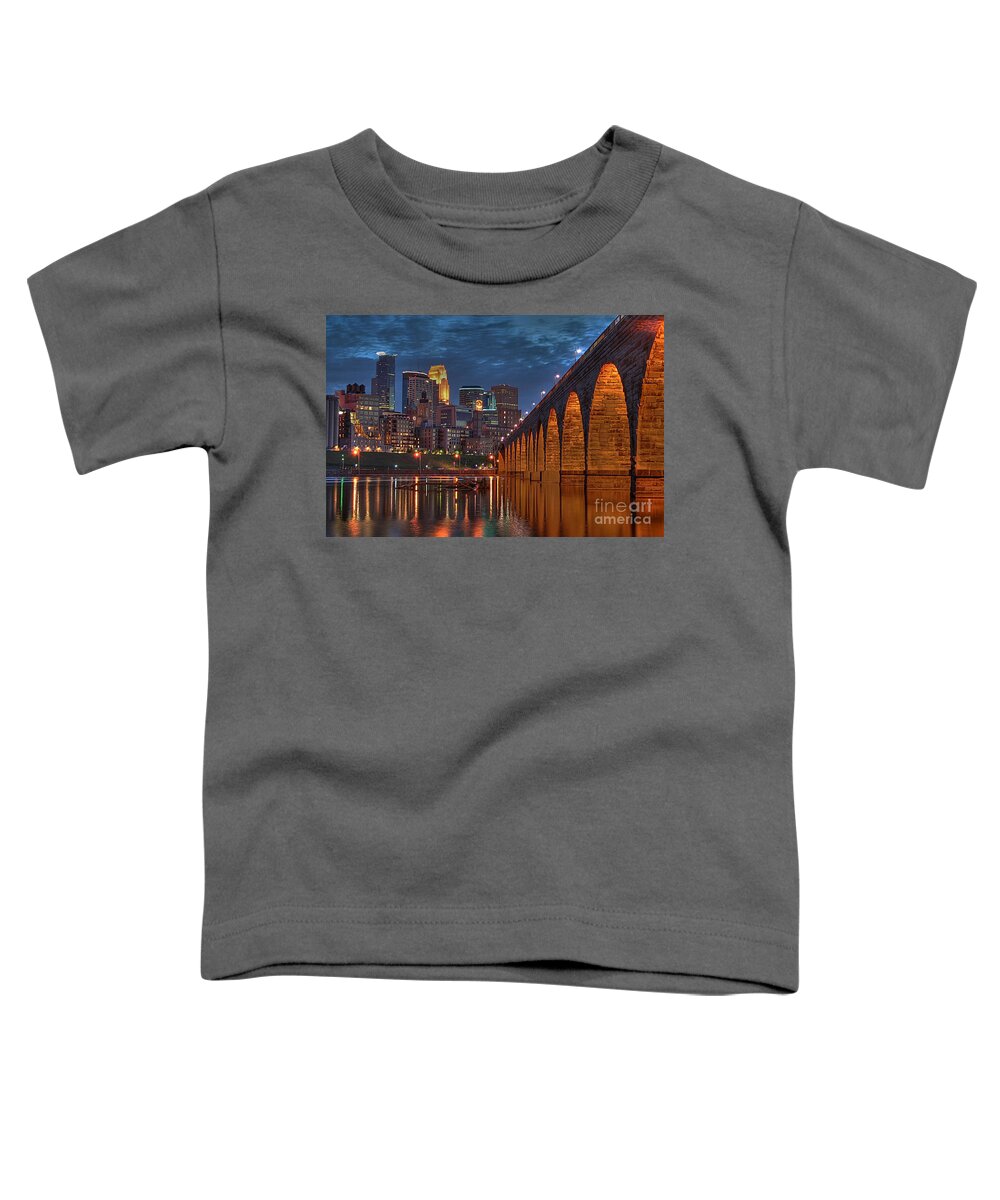 Minneapolis Stone Arch Bridge Toddler T-Shirt featuring the photograph Iconic Minneapolis Stone Arch Bridge by Wayne Moran