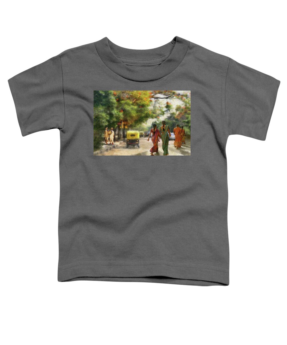 India Toddler T-Shirt featuring the painting India Street Scene In flowery Bangalore by Dominique Amendola