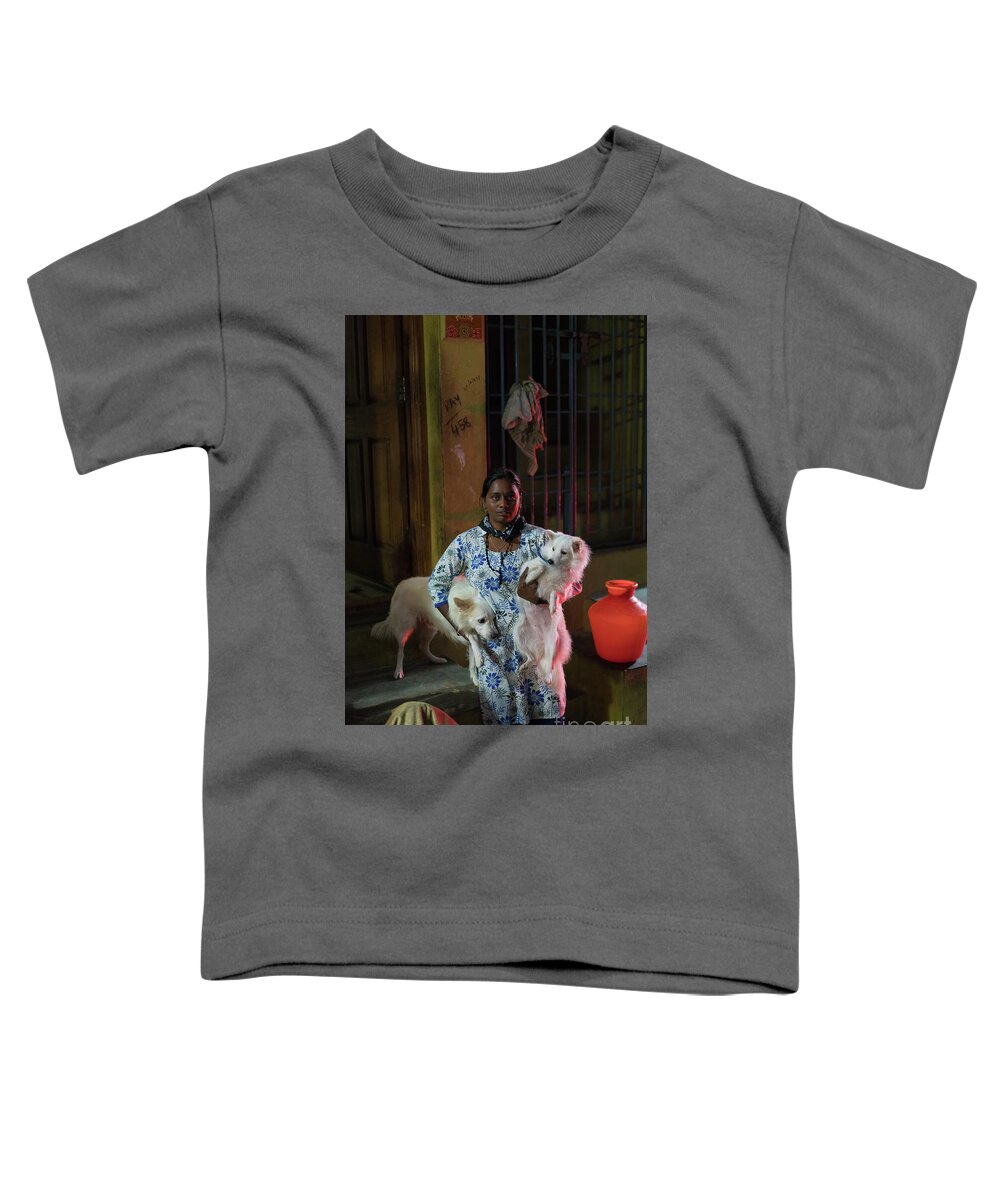 India Toddler T-Shirt featuring the photograph Indian Woman and Her Dogs by Mike Reid