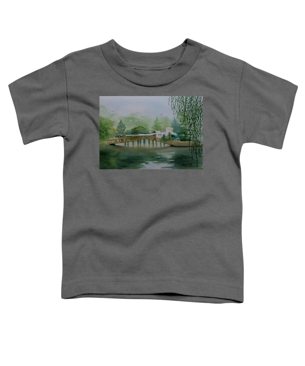 Japan Toddler T-Shirt featuring the painting Inokashira Bridge in Summer by Kelly Miyuki Kimura