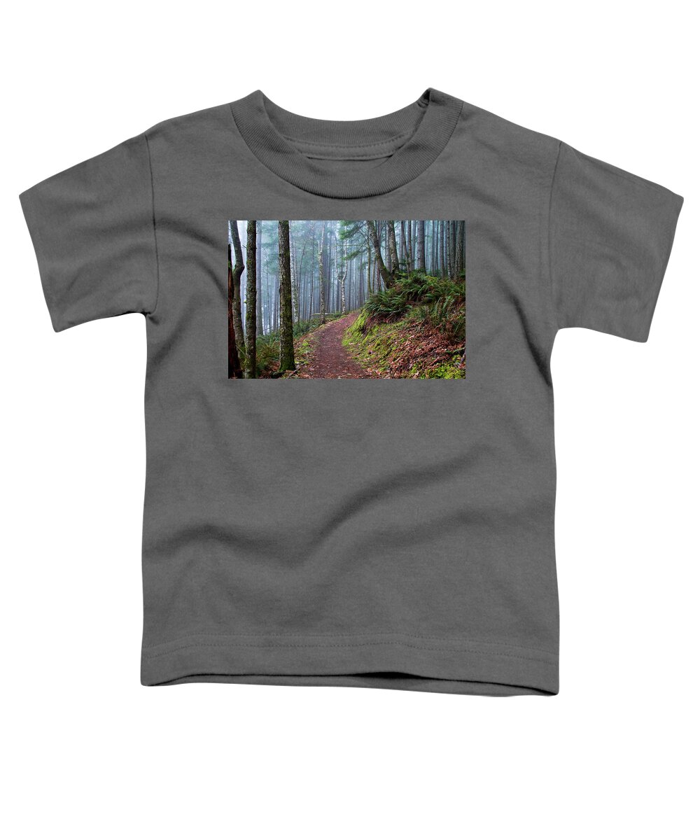 Forest Toddler T-Shirt featuring the photograph Into the Misty Forest by Peggy Collins