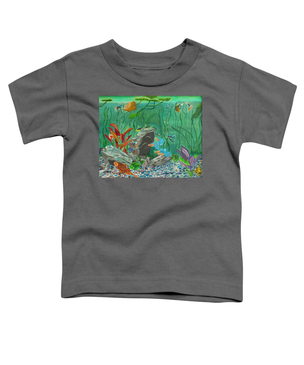 Fish Toddler T-Shirt featuring the painting Iridescent Aquarium by David Bigelow