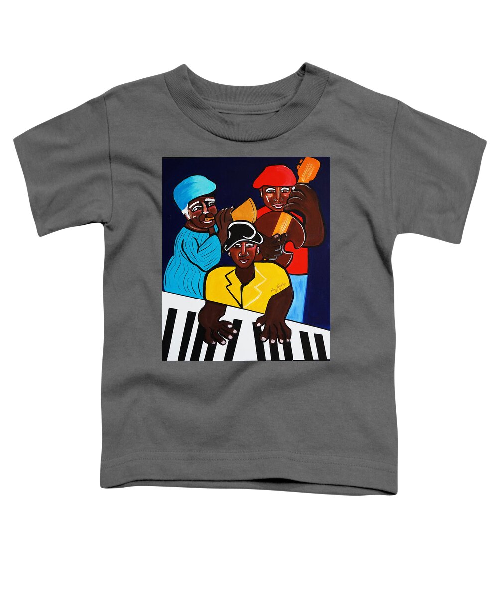 Jazz Band Toddler T-Shirt featuring the painting Jazz Sunshine Band by Nora Shepley