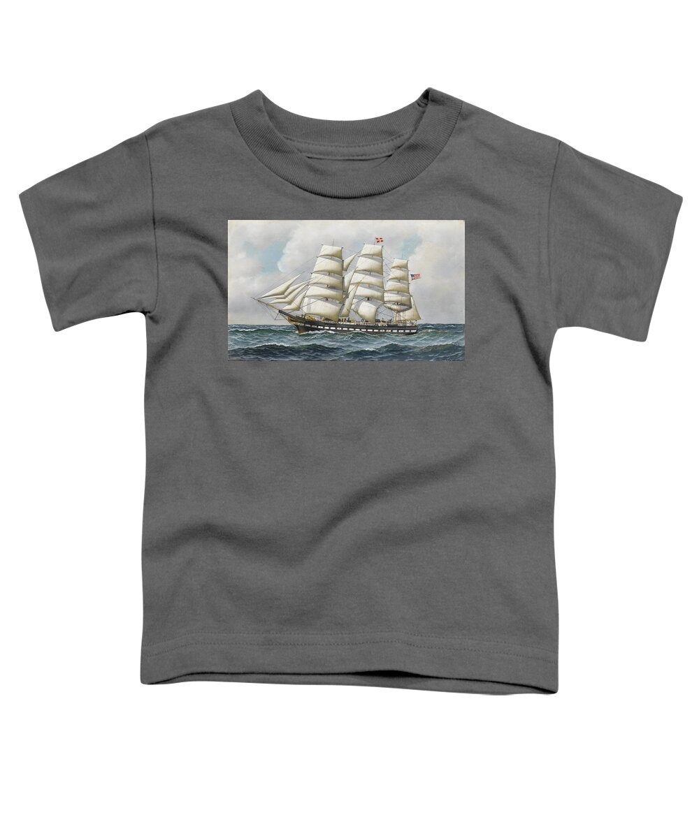 Antonio Jacobsen - The American Full-rigger 'jeremiah Thompson' ... Sea Toddler T-Shirt featuring the painting Jeremiah Thompson by Antonio Jacobsen