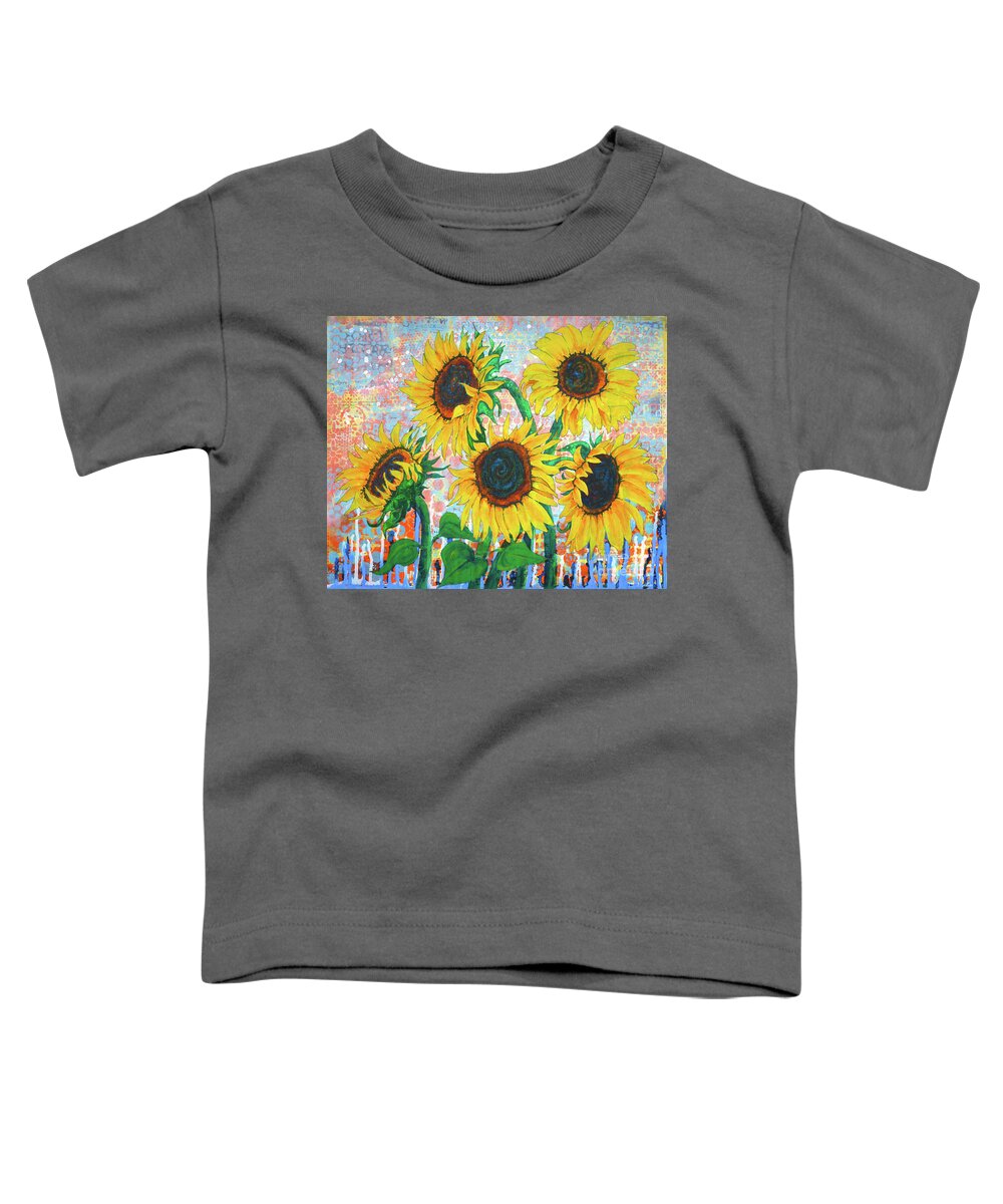 Sunflower Toddler T-Shirt featuring the painting Joy of Sunflowers Desiring by Lisa Crisman