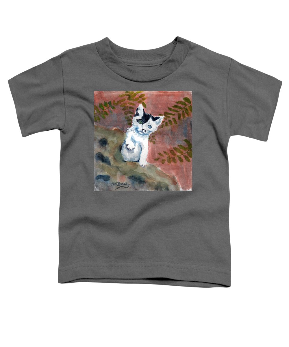 A Sweet Little Odd-eyed White Kitten Rescued In Syria By Alaa Toddler T-Shirt featuring the painting Junior by Mimi Boothby