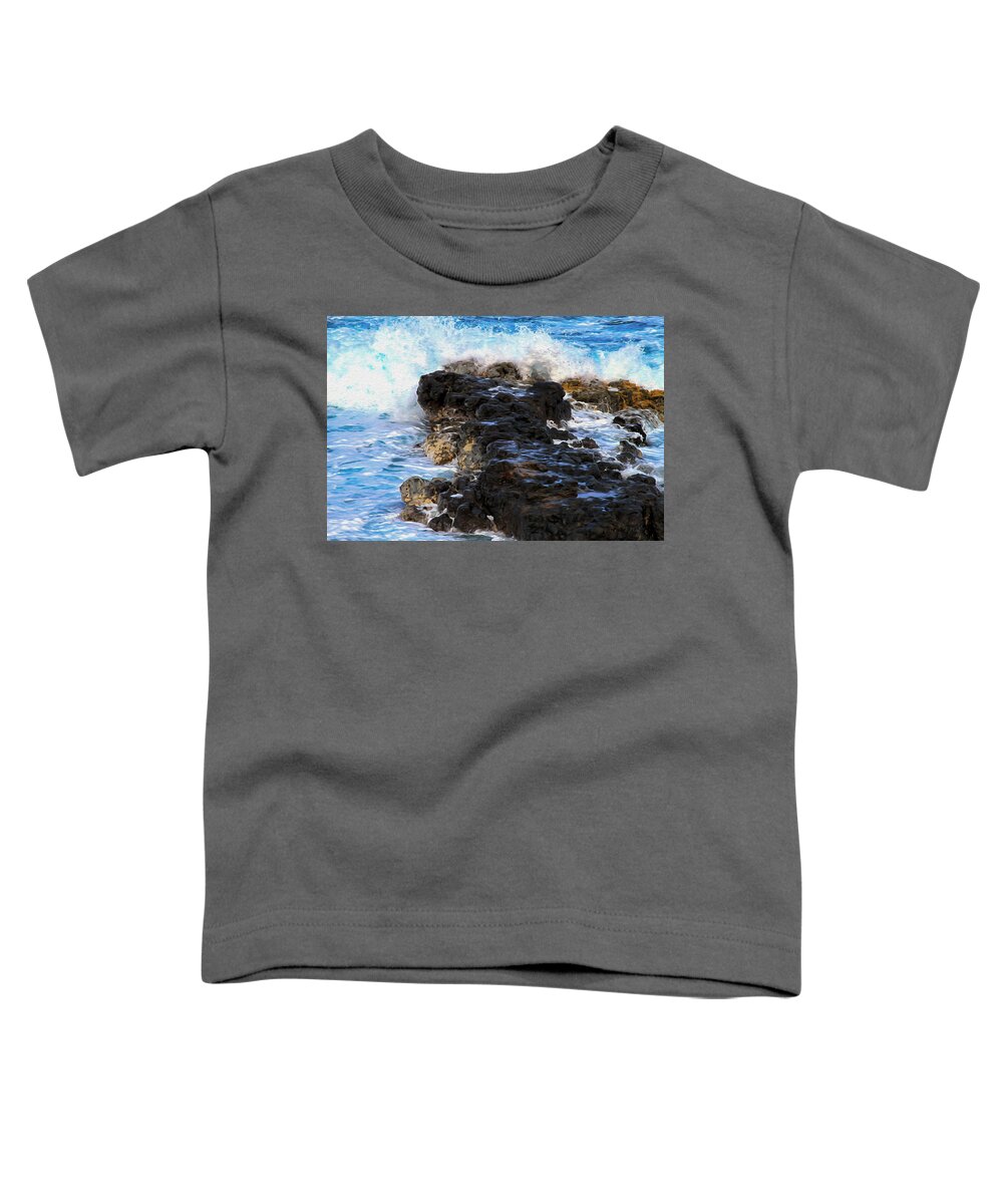 Bonnie Follett Toddler T-Shirt featuring the photograph Kauai Rock Splash by Bonnie Follett