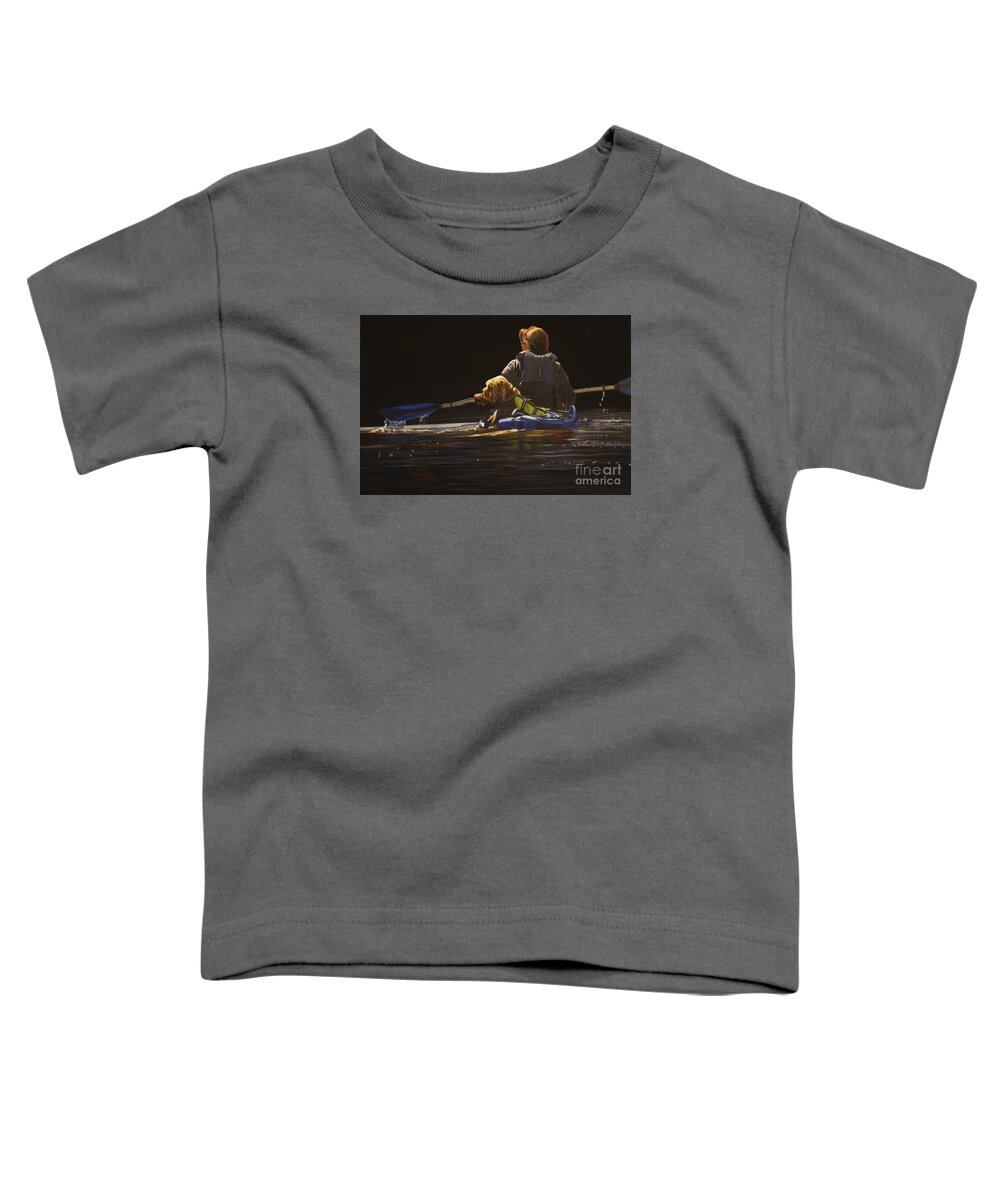 Kayak Toddler T-Shirt featuring the painting Kayaking with Your Best Friend by Laurie Tietjen